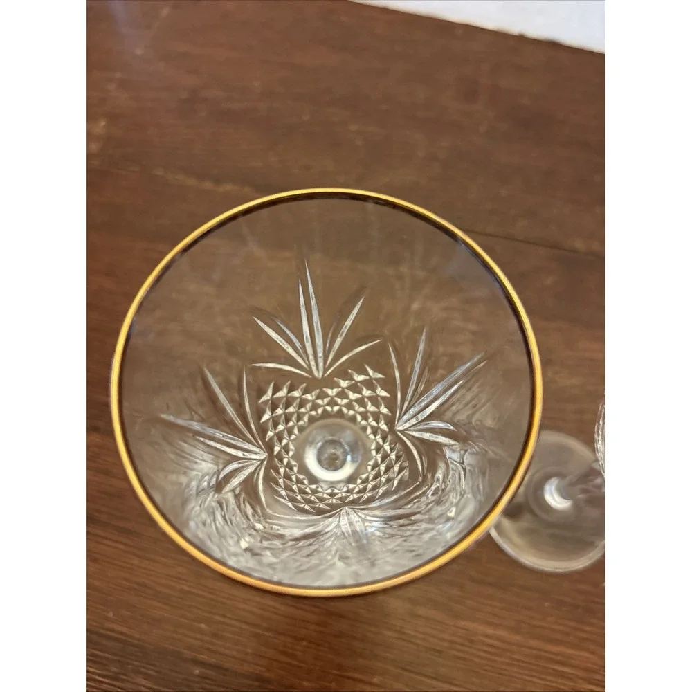 French Crystal Wine Glasses Cristal De Flandre Vintage Set 2 Gold Rim EUC‎